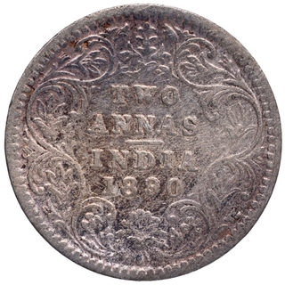 Silver Two Annas Coin of Victoria Empress of Bombay Mint of 1890.