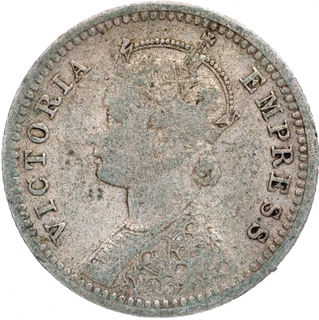 Silver Quarter Rupee Coin of Victoria Empress of Calcutta Mint of 1896.