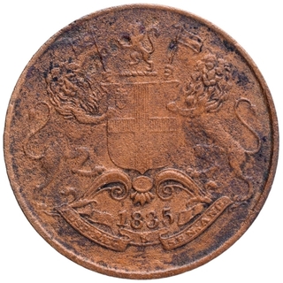 Copper One Quarter Anna Coin of East India Company of Bombay Mint of 1835.