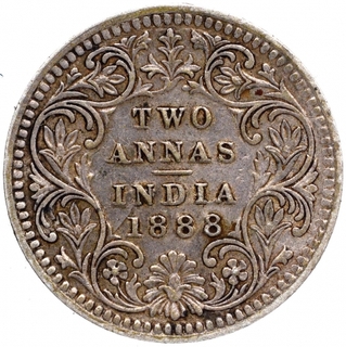 Silver Two Annas Coin of Victoria Empress of Calcutta Mint of 1888.