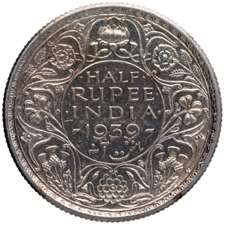 Silver Half Rupee Coin of King George VI of Calcutta Mint of 1939.