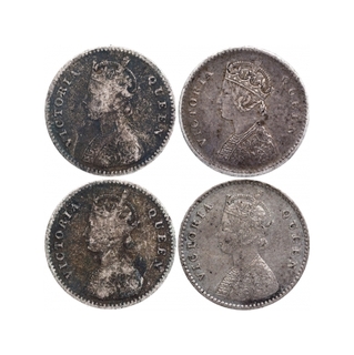 Silver Two Annas Coins of Victoria Queen of Calcutta Mint of 1862.