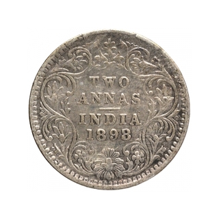 Silver Two Annas Coin of Victoria Empress of Bombay Mint of 1898.