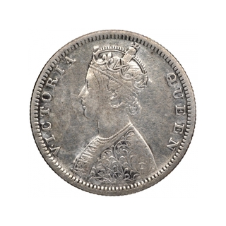 Silver Half Rupee Coin of Victoria Queen of Bombay Mint of 1874.