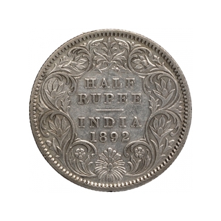 Silver Half Rupee Coin of Victoria Empress of Calcutta Mint of 1892.