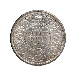 Silver Half Rupee Coin of King George V Bombay Mint of 1918.