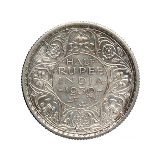 Silver Half Rupee Coin of King George VI of Calcutta Mint of 1939.