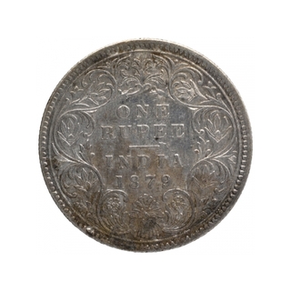 Silver One Rupee Coin of Victoria Empress of Calcutta Mint of 1879.