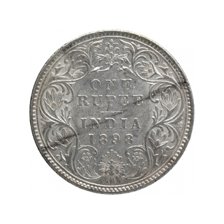 Silver One Rupee Coin of Victoria Empress of Bombay Mint of 1898.