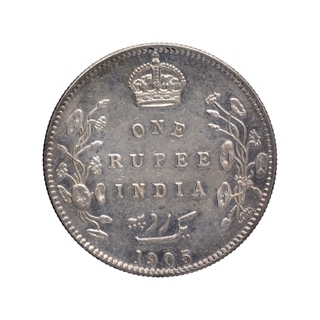 Silver One Rupee Coin of King Edward VII of Bombay Mint of 1905.