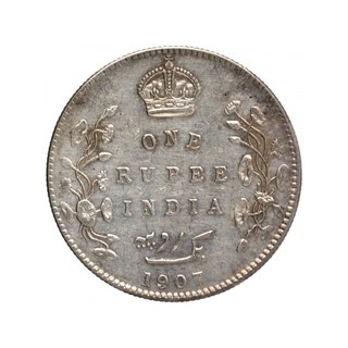 Silver One Rupee Coin of King Edward VII of Bombay Mint of 1907.