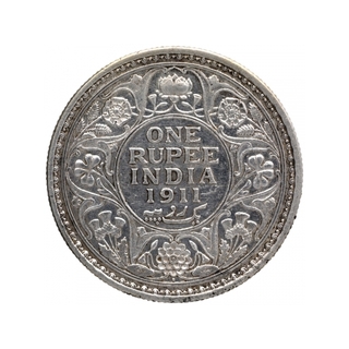 Silver One Rupee Coin of King George V of Bombay Mint of 1911.