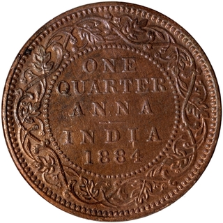 Copper One Quarter Anna Coin of Victoria Empress of Bombay Mint of 1884.