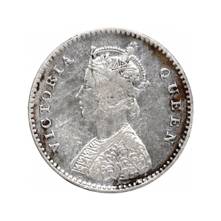 Silver Two Annas Coin of Victoria Queen of Calcutta Mint of 1862.