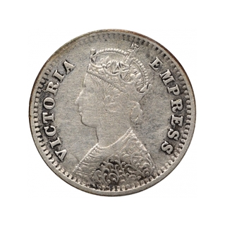 Silver Two Annas Coin of Victoria Empress of Bombay Mint of 1886.