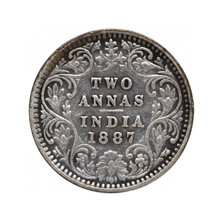 Silver Two Annas Coin of Victoria Empress of Bombay Mint of 1887.