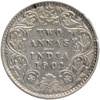 Silver Two Annas Coin of Victoria Empress of Calcutta Mint of 1901.