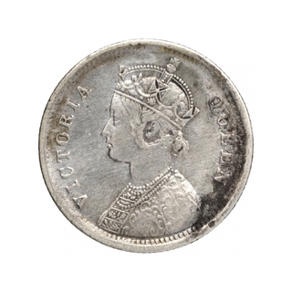 Silver Quarter Rupee Coin of Victoria Queen of Bombay Mint of 1862.