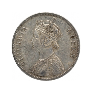 Silver One Rupee Coin of Victoria Queen of Calcutta Mint of 1862.