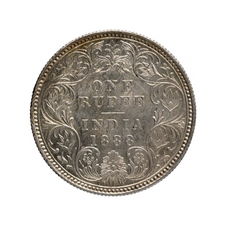 Silver One Rupee Coin of Victoria Empress of Bombay Mint of 1888.