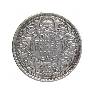 Silver One Rupee Coin of King George V of Bombay Mint of 1917.