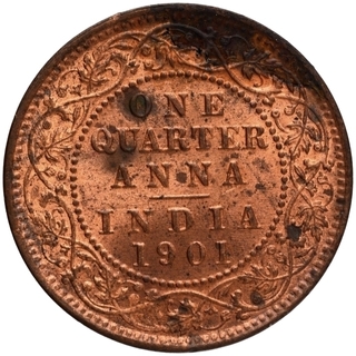 Copper One Quarter Anna Coin of Victoria Empress of Calcutta Mint of 1901.