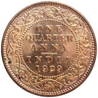 Bronze One Quarter Anna Coin of King George V of Calcutta Mint of 1929.