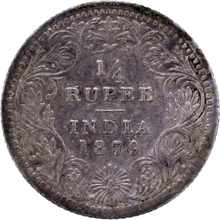 C Incused Silver Quarter Rupee Coin of Victoria Empress of Calcutta Mint of 1879.