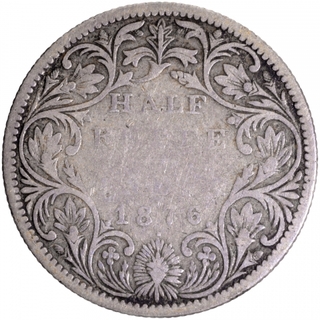 Silver Half Rupee Coin of Victoria Queen of Bombay Mint of 1876.