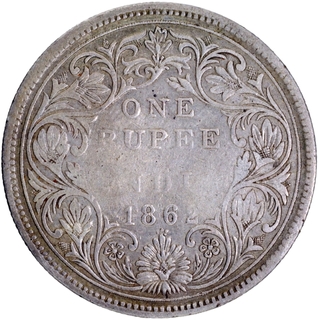 1866 (Actual Minting Year) Silver One Rupee Coin of Victoria Queen of Bombay Mint of 1862.