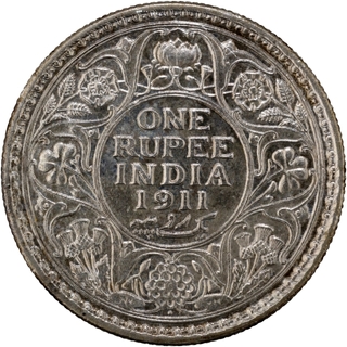 Silver One Rupee Coin of King George V of Bombay Mint of 1911.