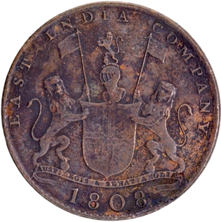 Soho Mint Copper X Cash 1808 AD Inverted Die Axis Reverse Coin of Madras Presidency.