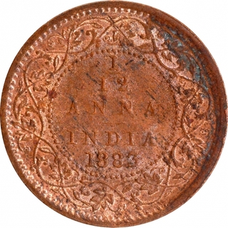 Rare Copper One Twelfth Anna Coin of Victoria Empress of Bombay Mint of 1883.