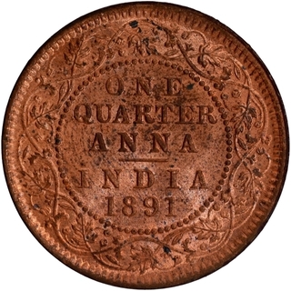 Copper One Quarter Anna Coin of Victoria Empress of Calcutta Mint of 1891.