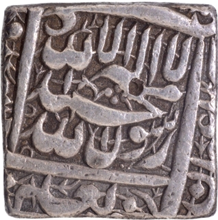 Fatehpur Dar-ul Sultanat Mint Silver Square Rupee AH 989 Coin of Akbar.