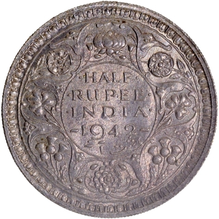 Silver Half Rupee Coin of King George VI of Bombay Mint of 1942.