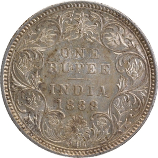 B Raised Silver One Rupee Coin of 1888 of Bombay Mint of Victoria Empress.