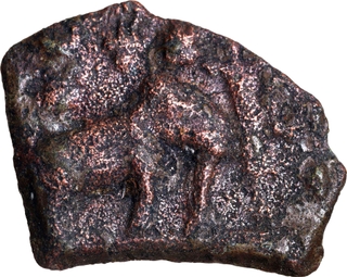 Copper Square Coin of Sangam Pandyas with Elephant and Fish.