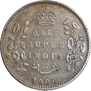 Rare Silver Half Rupee Coin of King Edward VII of Bombay Mint of 1906.