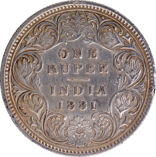 Rare Silver One Rupee Coin of Victoria Empress of Calcutta Mint of 1881.