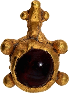 Very Rare Shunga period Gold Tortoise Pendent with Ruby.