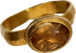 Very Rare  Satavahana period Gold Ring with Yellow Sapphire stone.