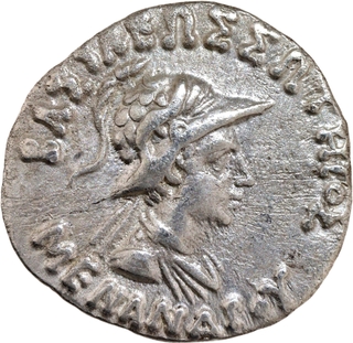 Rare Menander I Silver Drachma Coin of  Indo Greeks.
