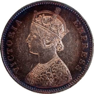 Alwar State Silver Rupee, 1877 – Mangal Singh, Victoria Empress Issue, Toned UNC, Rare Grade.