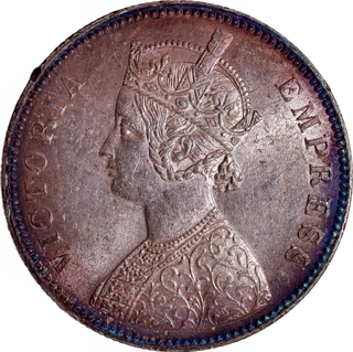 Toned UNC Rare in this grade Alwar State Mangal Singh Silver Rupee 1882 AD Coin.