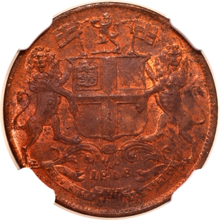 Scarce NGC MS 64 RB Graded Copper One Quarter Anna Coin of East India Company of Birmingham Mint of 1858.