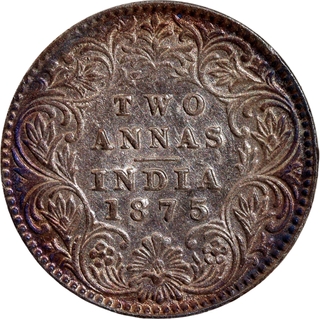 Rare Silver Two Annas Coin of Victoria Queen of Calcutta Mint of 1875.