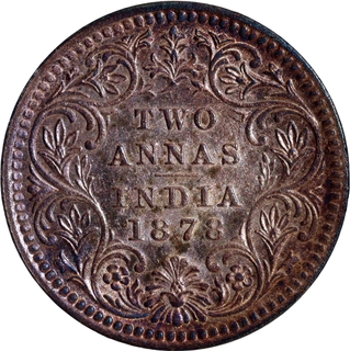 Rare Silver Two Annas Coin of Victoria Empress of Calcutta Mint of 1878.
