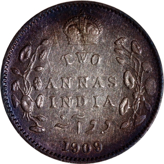 Key Date Very Rare Silver Two Annas Coin of King Edward VII of Calcutta Mint of 1909.