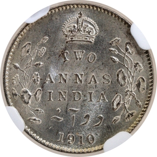 Scarce NGC MS 63 Graded Silver Two Annas Coin of King Edward VII of Calcutta Mint of 1910.